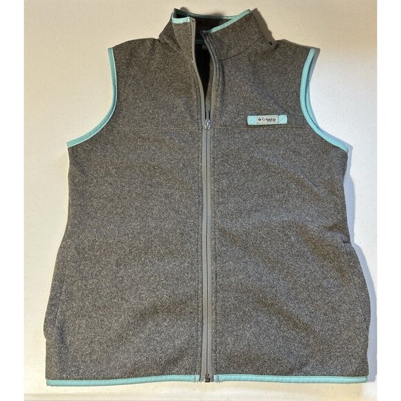 Columbia Women's Vest Sz S Fleece PFG Embroidered Gray w/ Turquoise Full Zip - Picture 1 of 7